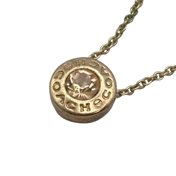 Auth COACH - Gold Light Pink Hardware Color Stone Necklace - Picture 1 of 4